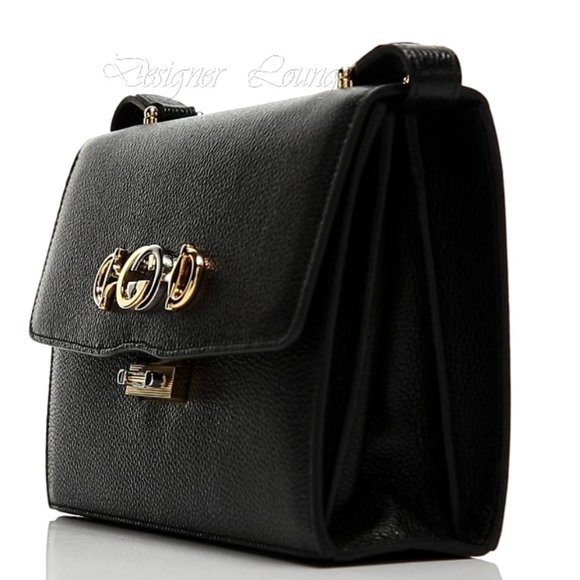 NEW GUCCI Zumi Interlocking G Horsebit Black Grain Leather Small Crossbody Bag - Picture 2 of 15